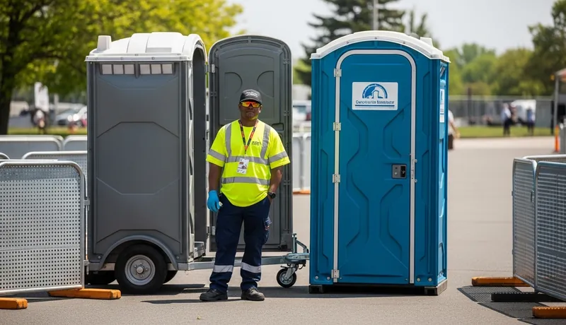 Winter porta potty on a snowy site